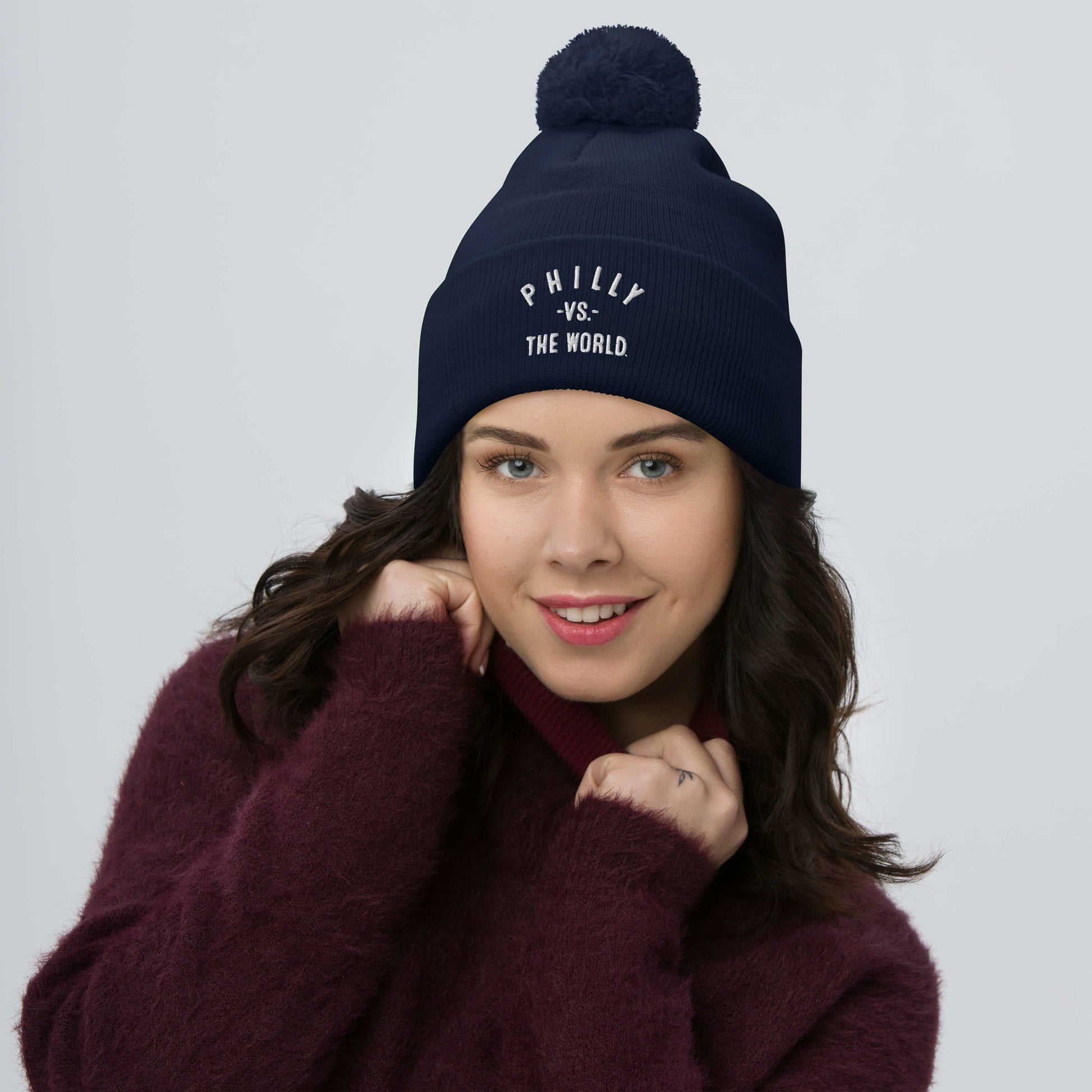 PHILLY Vs The World Embroidered Pom Beanie - VS THE WORLD